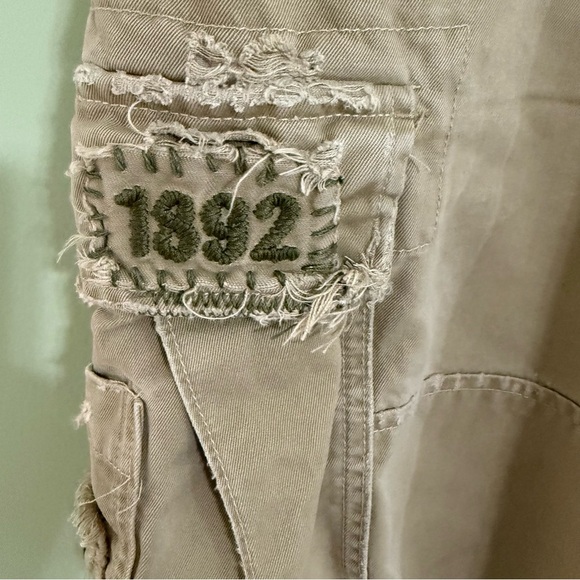 Abercrombie & Fitch Tan distressed baggy Cargo Shorts vintage waist 36 - Picture 10 of 11